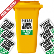 Please Slow Down In Our Lane Speed Reduction Wheelie Bin Stickers